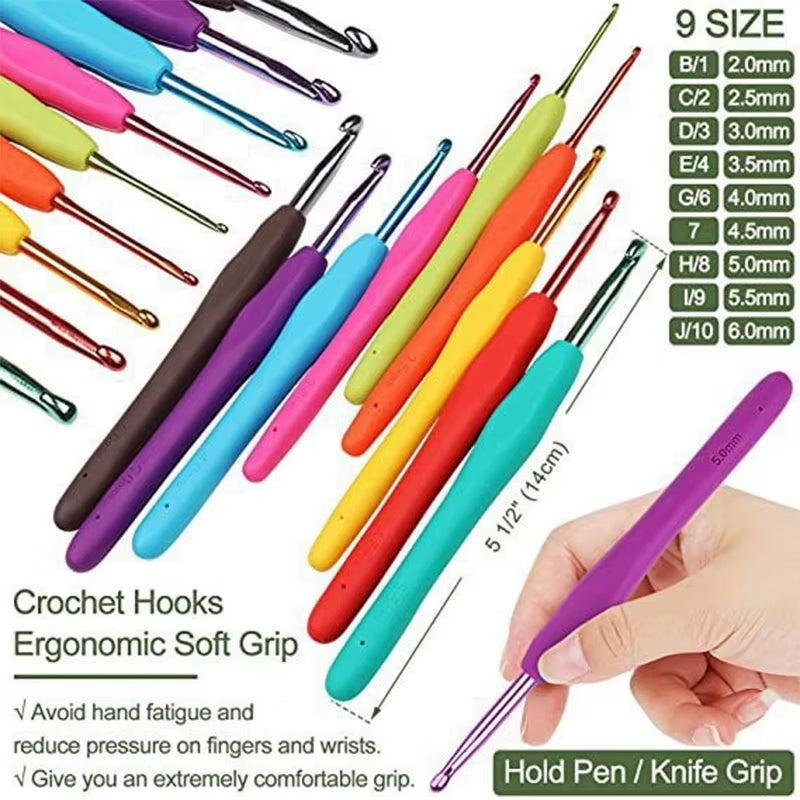 103Pcs Crochet Hooks Kit Soft Grip Crochet Needles Set Multi-Color Sweater Knitting Tool Withstorage Case DIY Weave Art Tool