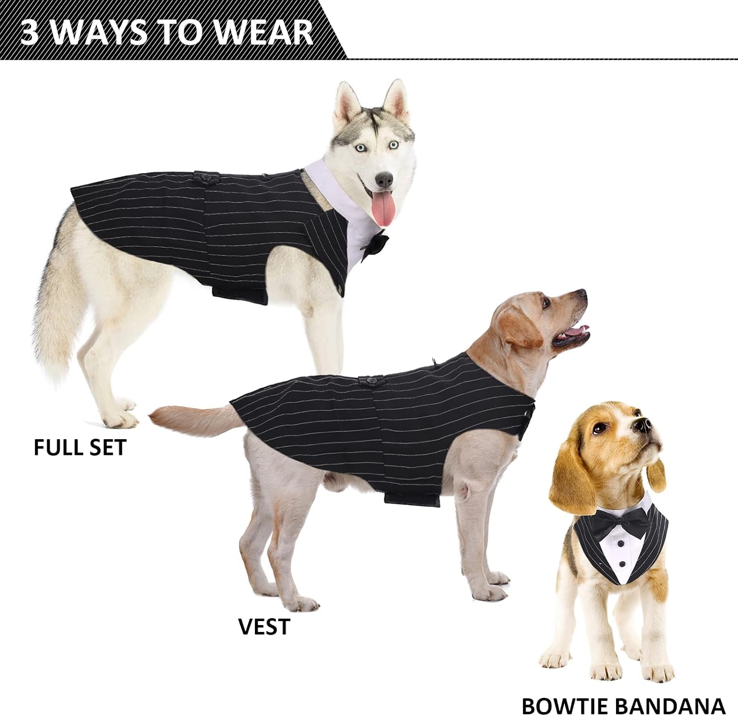 Dog Tuxedo for Large Dogs, Dog Suit and Bowtie, Formal Dogs Wedding Outfit, Pet Tuxedo and Bandana Set Valentines Birthday Christmas Party Costumes for Labrador Golden Retriever, Stripe,Xl