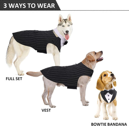 Dog Tuxedo for Large Dogs, Dog Suit and Bowtie, Formal Dogs Wedding Outfit, Pet Tuxedo and Bandana Set Valentines Birthday Christmas Party Costumes for Labrador Golden Retriever, Stripe,Xl