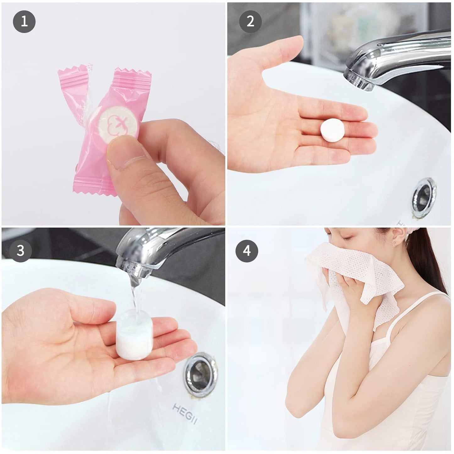 Compressed Towel 100 PCS Mini Tablets Disposable Portable Face Towel Cotton Coin Tissue Eco-Friendly for Travel, Camping, Hiking, Sport, Beauty, Home Hand Wipes, Outdoor Activities Pink