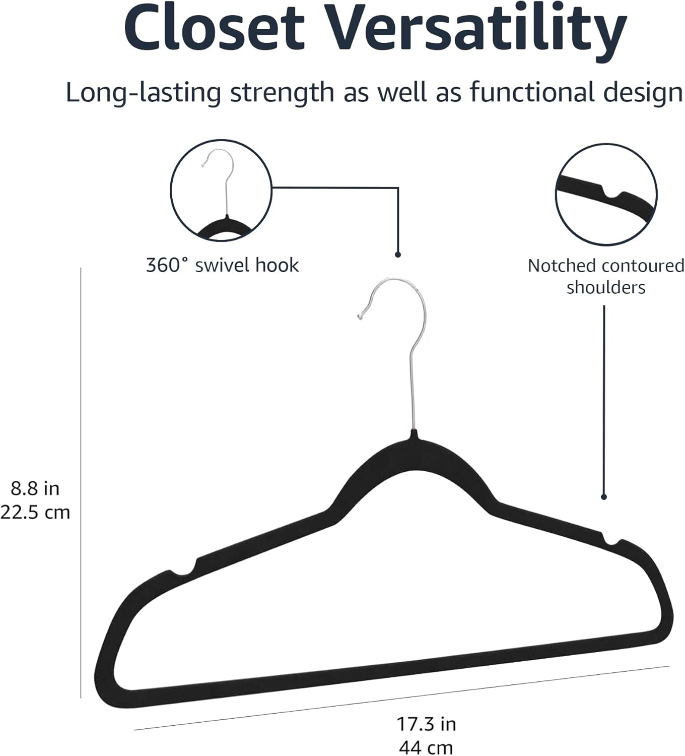 Slim Velvet, Non-Slip Suit Clothes Hangers, Pack of 30, Black