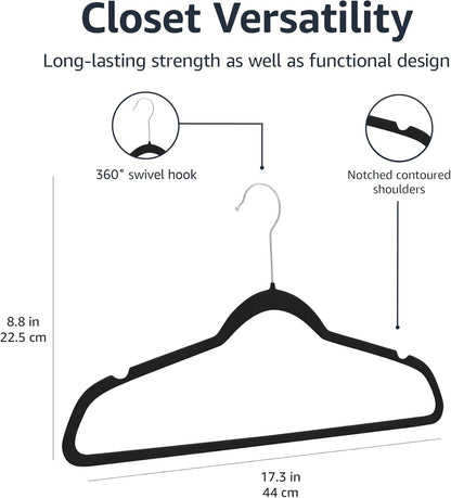 Slim Velvet, Non-Slip Suit Clothes Hangers, Pack of 30, Black