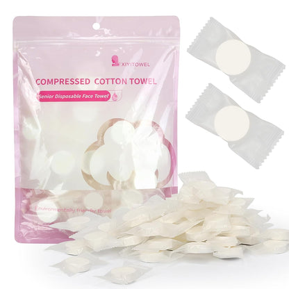 Classycoo Compressed Towel 100 PCS Mini Tablets Disposable Portable Face Towel Cotton Coin Tissue Eco-Friendly for Travel, Camping, Hiking, Sport, Beauty, Home Hand Wipes, Outdoor Activities Pink