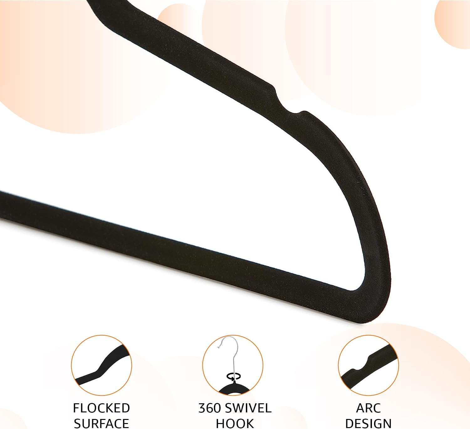 Slim Velvet, Non-Slip Suit Clothes Hangers, Pack of 30, Black