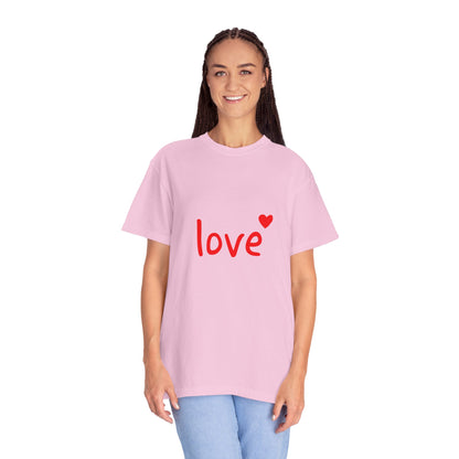LOVE T-Shirt with Red Heart – Unisex Garment-Dyed Comfort Colors Tee | Valentine’s Day Shirt, Romantic Gift, Minimalist Design