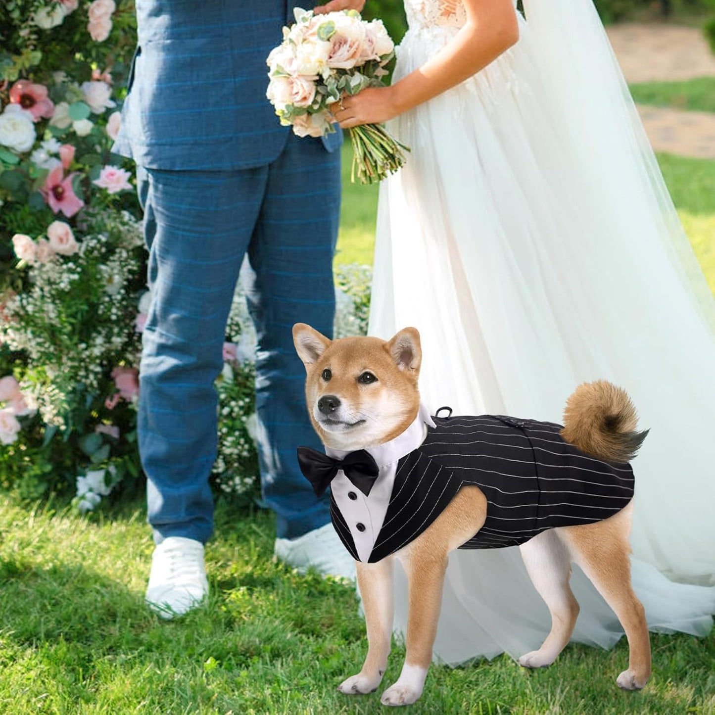 Dog Tuxedo for Large Dogs, Dog Suit and Bowtie, Formal Dogs Wedding Outfit, Pet Tuxedo and Bandana Set Valentines Birthday Christmas Party Costumes for Labrador Golden Retriever, Stripe,Xl