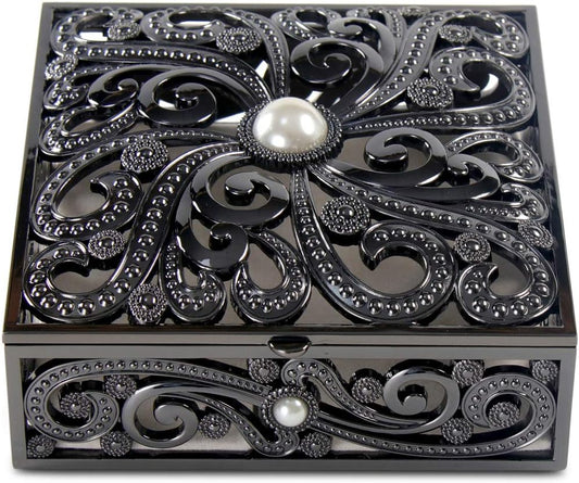 Vintage Metal Pearl Jewelry Box Trinket Jewelry Storage Box for Rings Earrings Necklace Treasure Chest Organizer Antique Jewelry Keepsake Gift Box Case for Girl Women (Square)