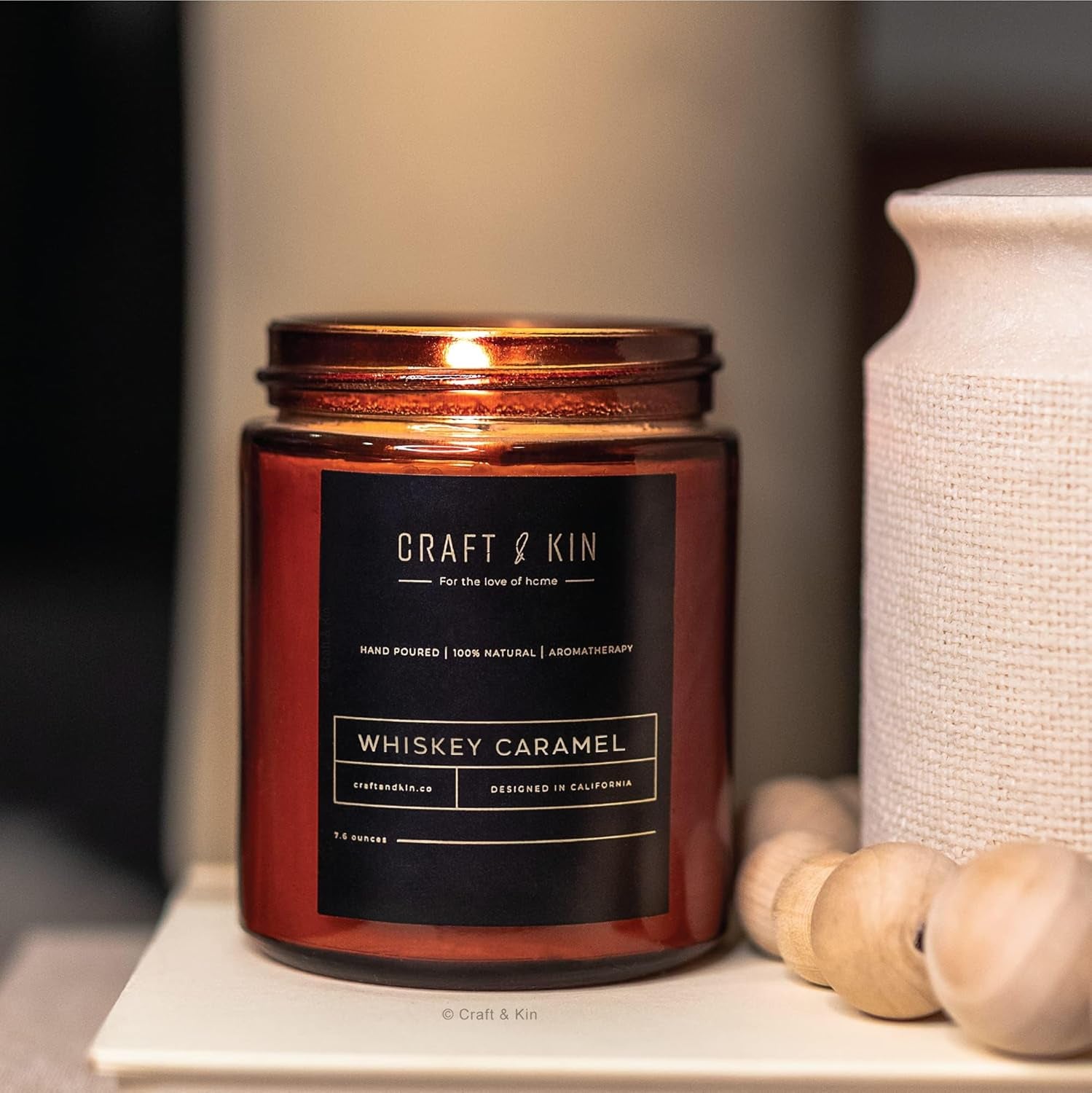 Christmas Scented Candles for Men | Premium Whiskey Caramel Winter Candle | All-Natural Scent for Home | Long Lasting Holiday Candles with 45 Hour Burn Time, 8Oz