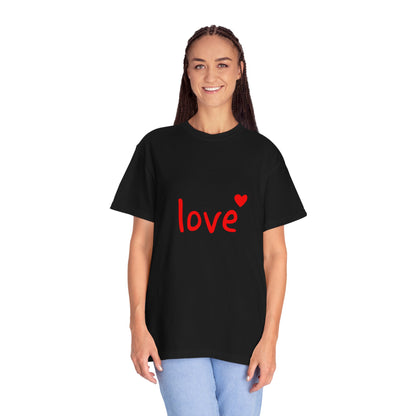 LOVE T-Shirt with Red Heart – Unisex Garment-Dyed Comfort Colors Tee | Valentine’s Day Shirt, Romantic Gift, Minimalist Design