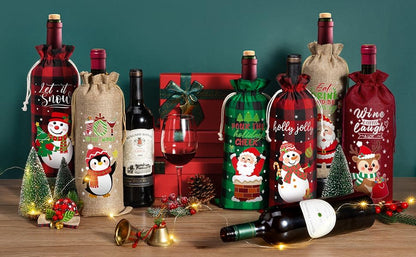 24Pcs Burlap Wine Bags Christmas Wine Gift Bags for Bottles Gifts, Christmas Bottle Bag with Drawstring Holiday Bag, Xmas Bottle Covers for Xmas New Year Holiday Party Decor