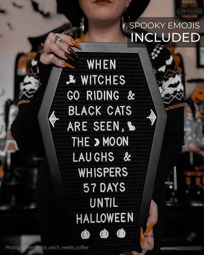 Coffin Shaped Letter Board with 3D Bat Stickers - 650 Characters & Spooky Emojis - Perfect Gothic Decor for Halloween, Weddings, Birthdays & Home - 17x10.5 Inches