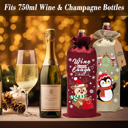 24Pcs Burlap Wine Bags Christmas Wine Gift Bags for Bottles Gifts, Christmas Bottle Bag with Drawstring Holiday Bag, Xmas Bottle Covers for Xmas New Year Holiday Party Decor