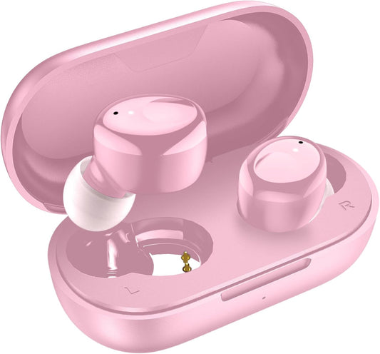 Wireless Earbuds Bluetooth 5.3 in Ear Buds Light Weight Headphones,Deep Bass Sound,Built in Mics Headset,Clear Calls Earphones for Sports Workout Glossy Bight Pink