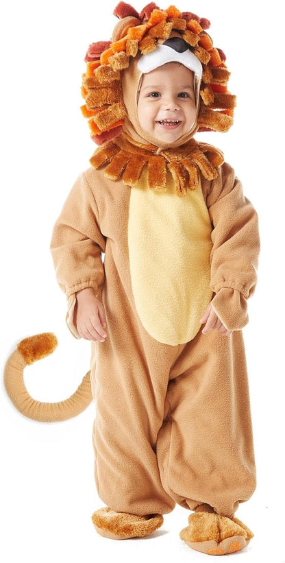 Adorable Toddler Lion Costume with Toy Zebra – Perfect for Halloween Dress-Up Parties!