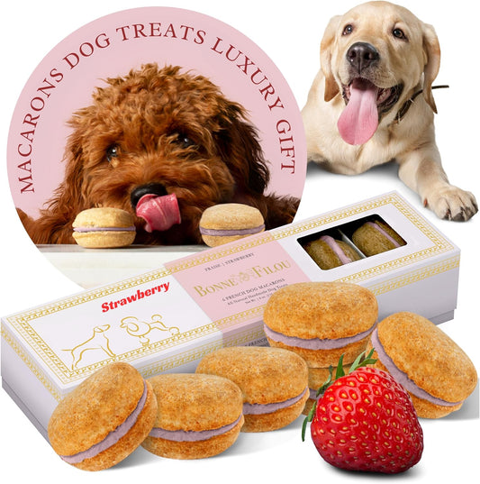 Christmas Dog Treats Strawberry Cupcakes, Dog Birthday Gift for Medium to Large Breed – Gourmet Macaron Cakes, Healthy & Delicious Human Grade Snacks – 6 Count