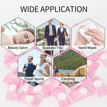Compressed Towel 100 PCS Mini Tablets Disposable Portable Face Towel Cotton Coin Tissue Eco-Friendly for Travel, Camping, Hiking, Sport, Beauty, Home Hand Wipes, Outdoor Activities Pink