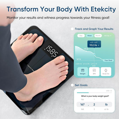 Smart Scale for Body Weight, Bathroom Digital Weighing Scale with BMI, Body Fat, Muscle Mass, Accurate Bluetooth Home User Health Equipment Sync Apps