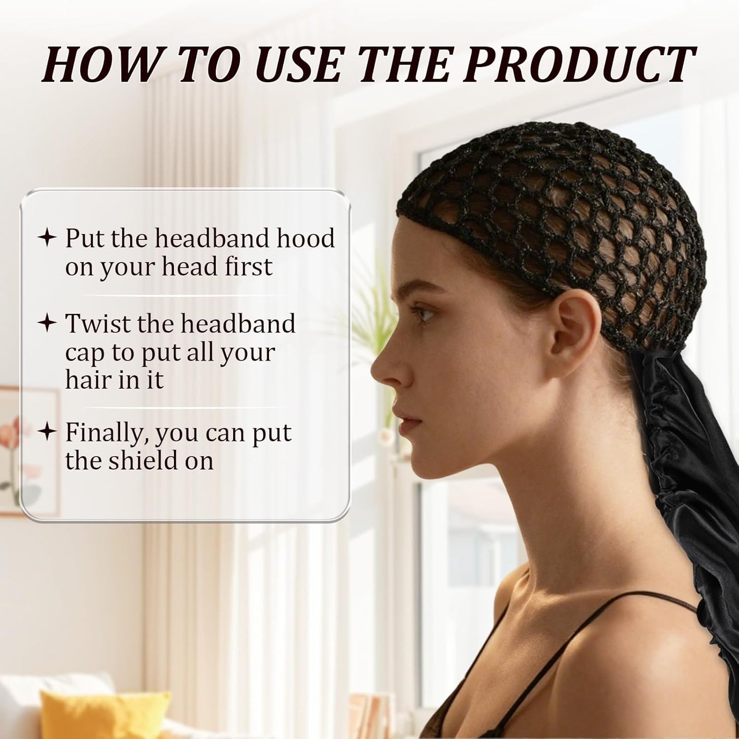 2 In1 Wrap Cap Bonnet Reversible Adjustable Tie Band, Silk Bonnet Hair Wrap Cap for Silk Press, New Satinbonnet for Sleeping, Double Layered Nettie Band for Curly Natural and Braided Hair (Black)