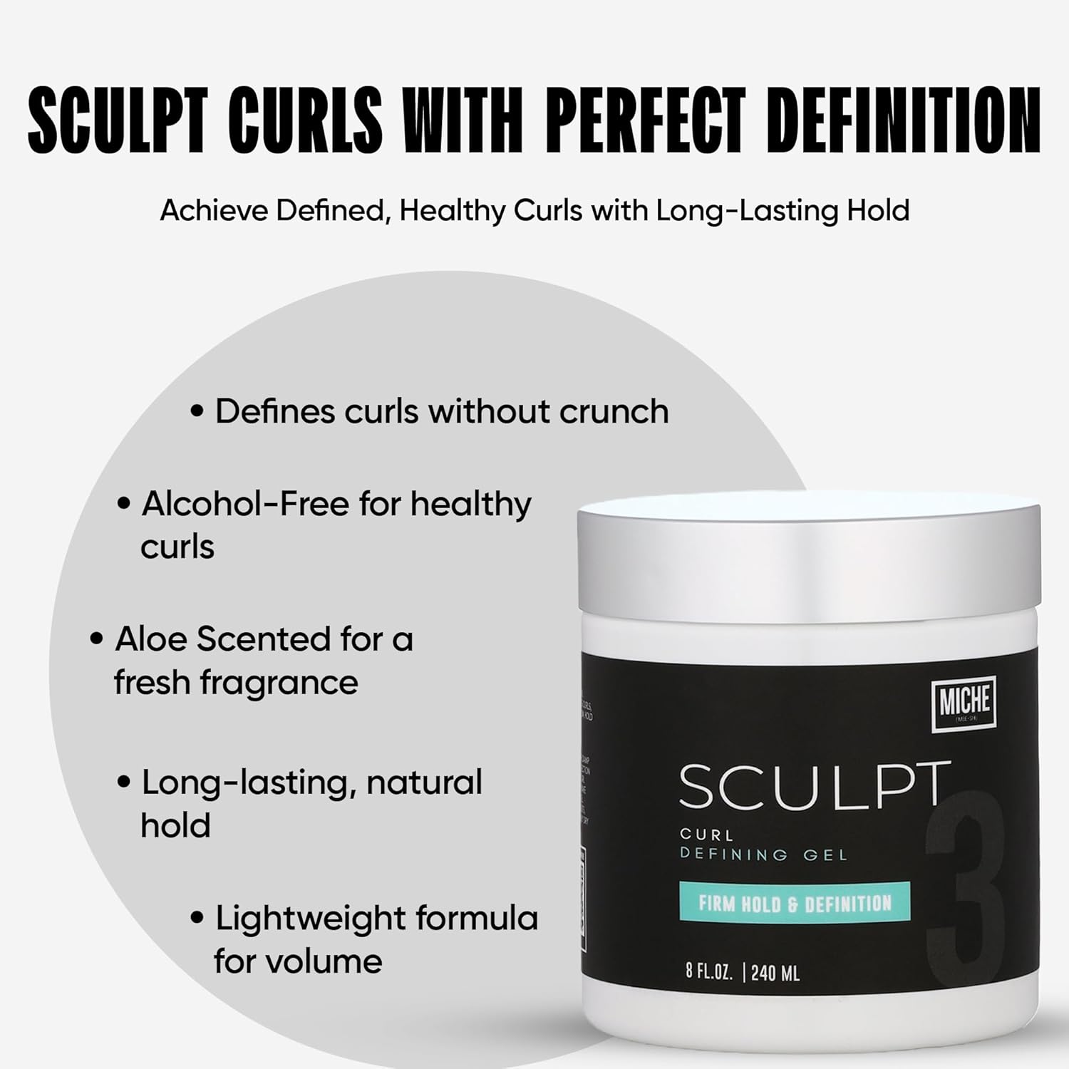 Miche Sculpt Curl Defining Gel – Alcohol-Free Curl Sculpting Gel for Medium Hold, Shine, and Definition – Enriched with Organic Aloe Vera & Bamboo Extract for Curly Hair
