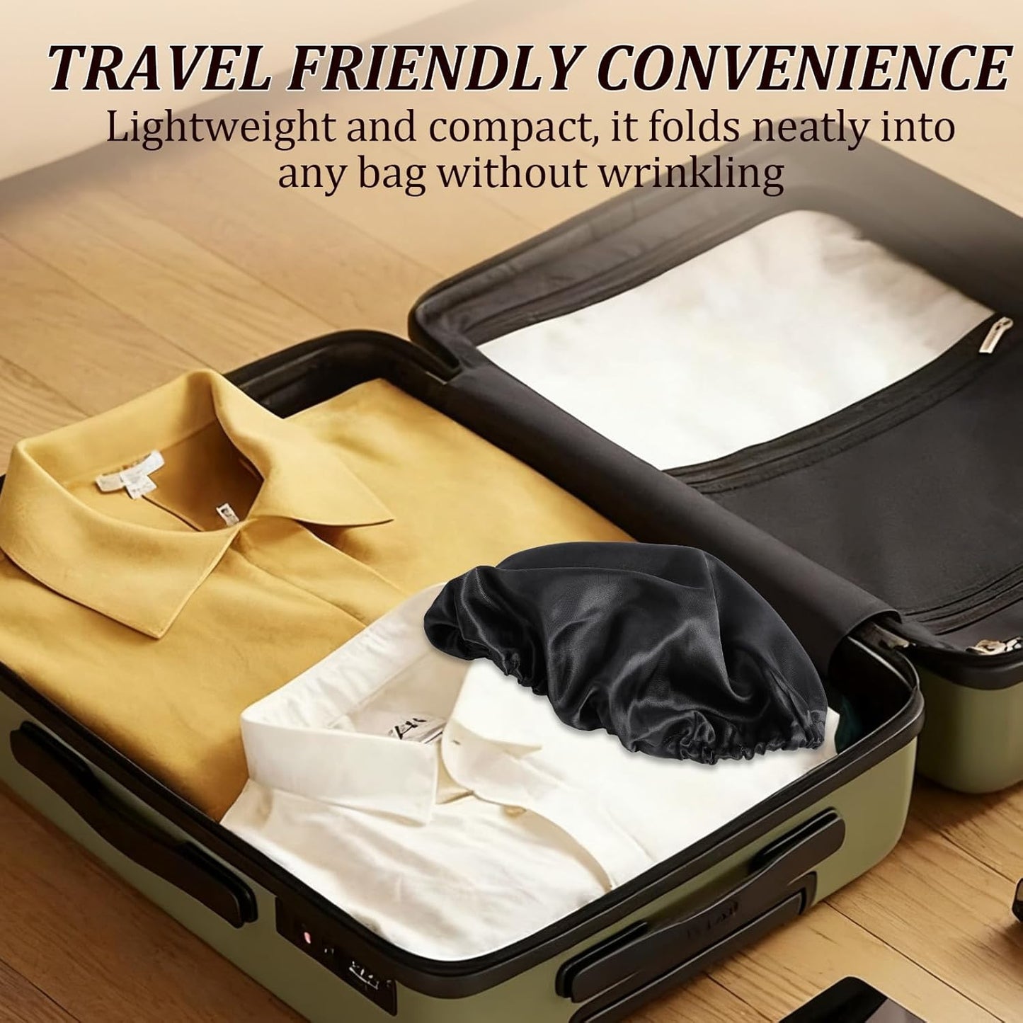 2 In1 Wrap Cap Bonnet Reversible Adjustable Tie Band, Silk Bonnet Hair Wrap Cap for Silk Press, New Satinbonnet for Sleeping, Double Layered Nettie Band for Curly Natural and Braided Hair (Black)