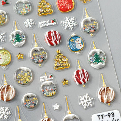 5D Embossed Christmas Nail Stickers Xmas Crystal Ball Nail Sticker Christmas Nail Decals for Nail Art Supplies Winter Snowfalkes Snowman Christmas Tree Holiday Nail Art Stickers Nail Accessories