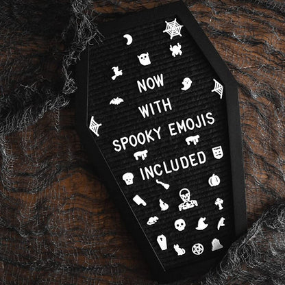 Coffin Shaped Letter Board with 3D Bat Stickers - 650 Characters & Spooky Emojis - Perfect Gothic Decor for Halloween, Weddings, Birthdays & Home - 17x10.5 Inches