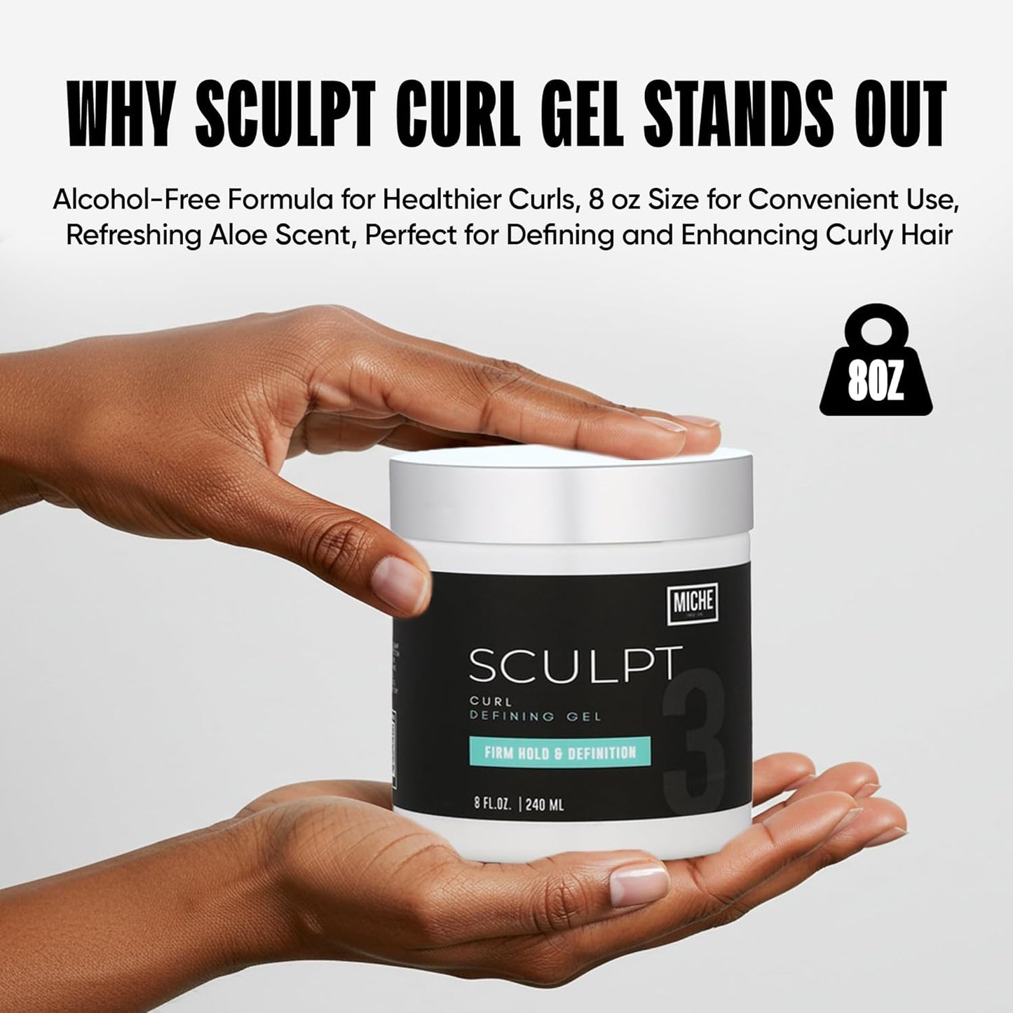Miche Sculpt Curl Defining Gel – Alcohol-Free Curl Sculpting Gel for Medium Hold, Shine, and Definition – Enriched with Organic Aloe Vera & Bamboo Extract for Curly Hair