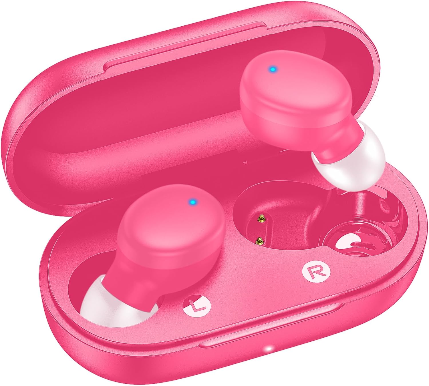 Wireless Earbuds Bluetooth 5.3 in Ear Buds Light Weight Headphones,Deep Bass Sound,Built in Mics Headset,Clear Calls Earphones for Sports Workout Glossy Bight Pink