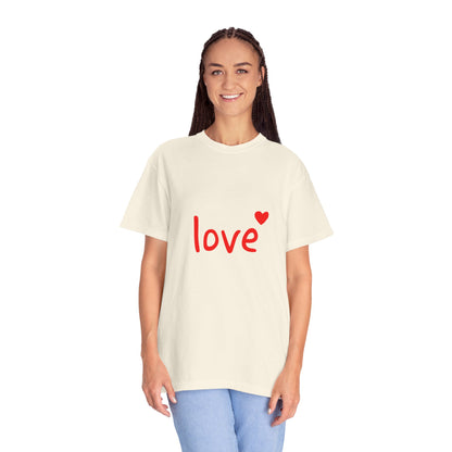 LOVE T-Shirt with Red Heart – Unisex Garment-Dyed Comfort Colors Tee | Valentine’s Day Shirt, Romantic Gift, Minimalist Design