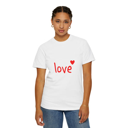 LOVE T-Shirt with Red Heart – Unisex Garment-Dyed Comfort Colors Tee | Valentine’s Day Shirt, Romantic Gift, Minimalist Design