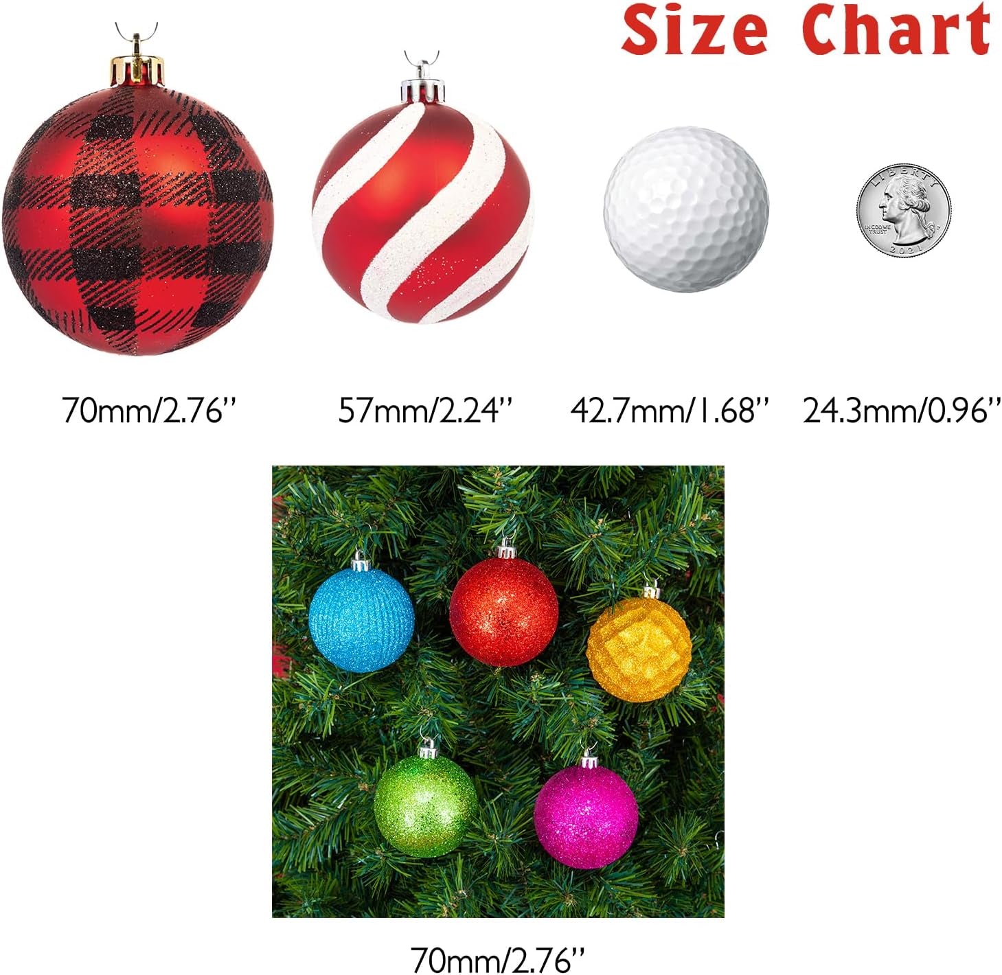 Ornaments, Shatterproof Christmas Tree Ornament Set, Christmas Balls Decoration 35 Count (2.75"/70Mm, Textured Rainbow)