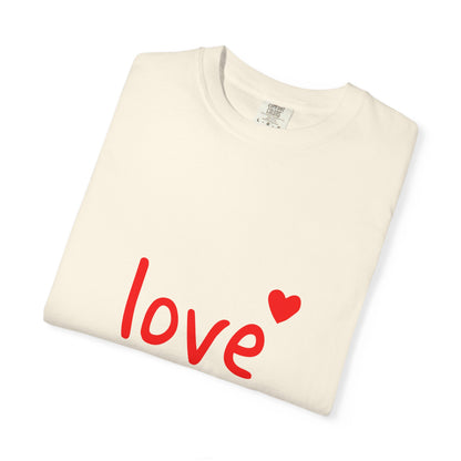 LOVE T-Shirt with Red Heart – Unisex Garment-Dyed Comfort Colors Tee | Valentine’s Day Shirt, Romantic Gift, Minimalist Design