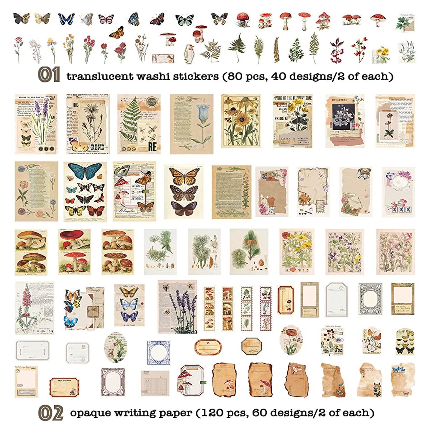 200 Pieces Vintage Scrapbooking Stickers DIY Paper Stickers Craft Kits Scrapbook Supplies Pack for Art Journaling Bullet Junk Journal Planners