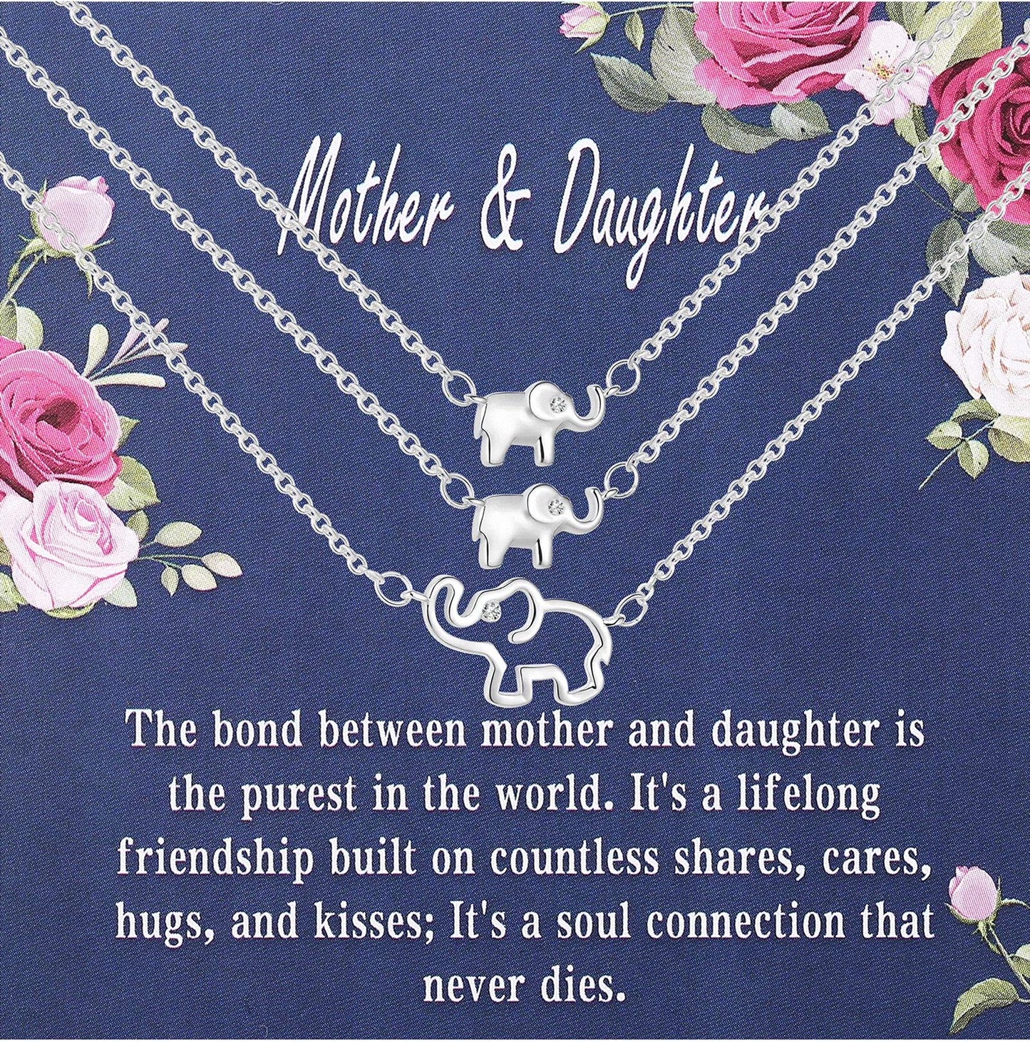 18K White Gold Plated Elephant Mother Daughter Necklace Matching Jewelry Set for Women Mom Mommy Grandma Granddaughter Pendant Chain Accessories Stuff Age Birthday Mother'S Day Jewelry Gifts