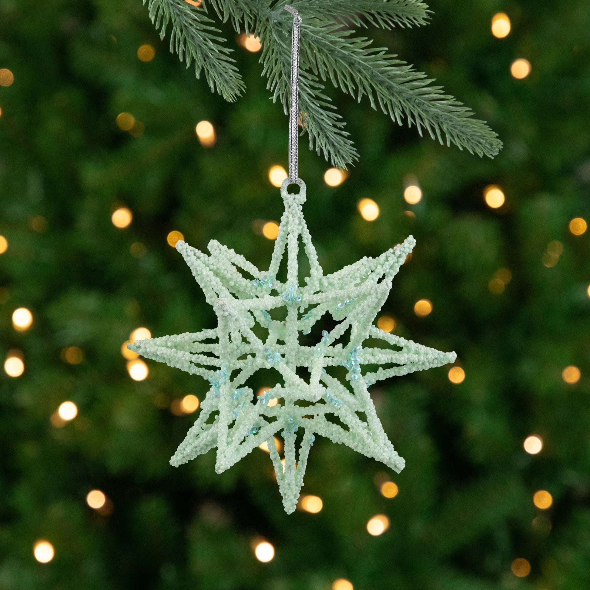 Starburst 3-D Glittered Christmas Ornament - 6.75" - Seafoam Green