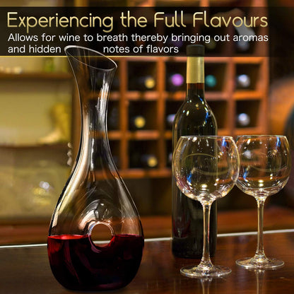 Hand Blown Crystal Wine Decanter - Classic Pierced Design, Luxury Wine Carafe