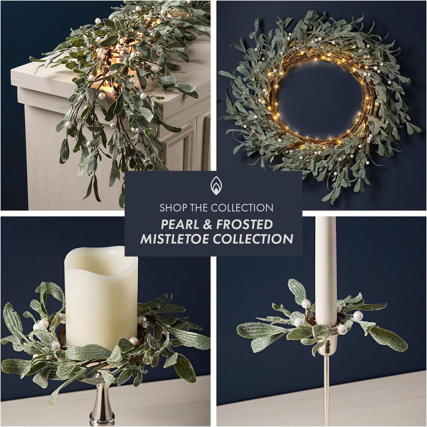Winter Wreaths for Front Door Outside, 20 Inch Flocked Wreath with Mistletoe & Pearly White Berries, 75 LED Lights, Battery Powered, Timer, Farmhouse Wreath, Winter Wreaths for Indoors
