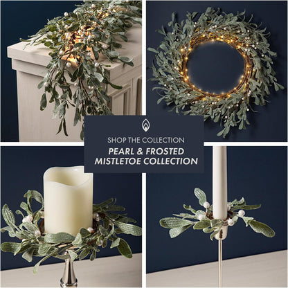 Winter Wreaths for Front Door Outside, 20 Inch Flocked Wreath with Mistletoe & Pearly White Berries, 75 LED Lights, Battery Powered, Timer, Farmhouse Wreath, Winter Wreaths for Indoors
