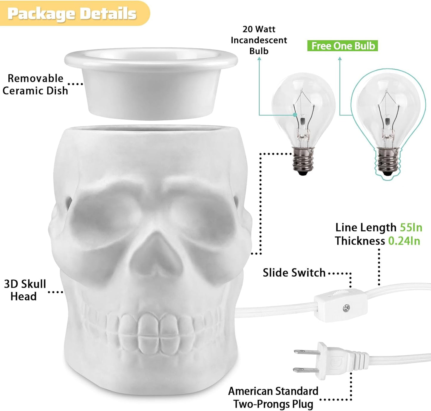 Spooktacular Ceramic Skull Wax Melt Warmer - Electric Scentsy Melter for Magic Candle & Fragrance Cubes