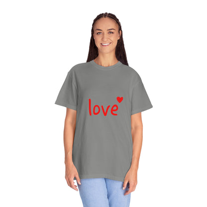 LOVE T-Shirt with Red Heart – Unisex Garment-Dyed Comfort Colors Tee | Valentine’s Day Shirt, Romantic Gift, Minimalist Design