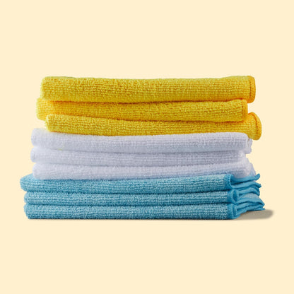 Microfiber Cleaning Cloths, Non-Abrasive, Reusable and Washable, Pack of 48, Blue/White/Yellow, 16" X 12"