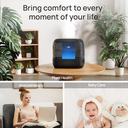 Top Fill 4L Humidifiers for Bedroom, 36H Runtime, 28 Db Quiet Cool Mist Supersized Air Humidifier for Large Room, Plants, Baby Nursery, Indoor, Night Light, Easy to Clean & Fill, Black