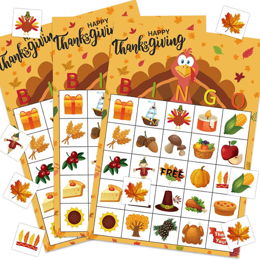 Thanksgiving Bingo Game - Fun for Families and Toddlers, Perfect for Classroom Parties with 24 Player Cards!