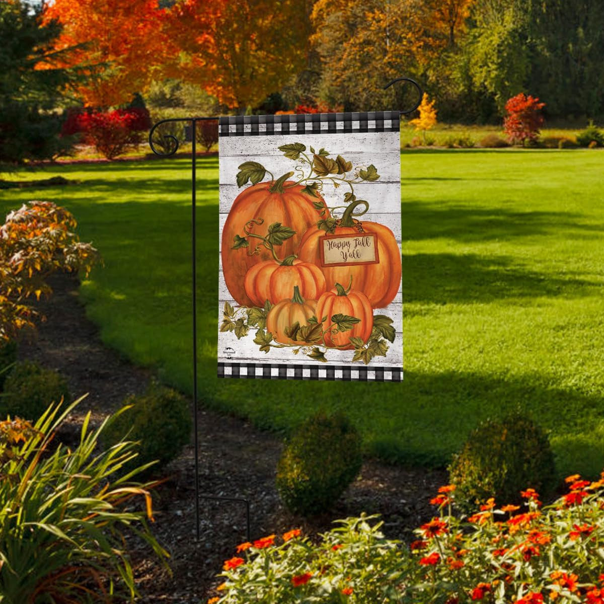 Charming Happy Fall Y'All Pumpkins Farmhouse Garden Flag