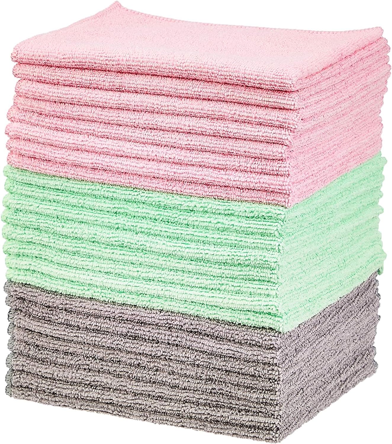 Microfiber Cleaning Cloths, Non-Abrasive, Reusable and Washable, Pack of 48, Blue/White/Yellow, 16" X 12"