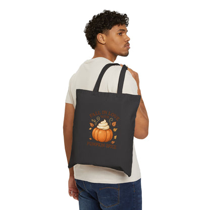 Fall in Love with Pumpkin Spice Tote Bag – Cute Autumn Canvas Bag with Whipped Cream Pumpkin & Leaves | Fall Market Tote