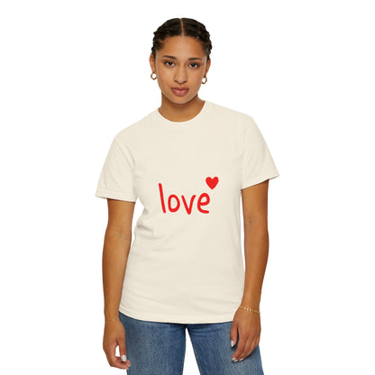 LOVE T-Shirt with Red Heart – Unisex Garment-Dyed Comfort Colors Tee | Valentine’s Day Shirt, Romantic Gift, Minimalist Design