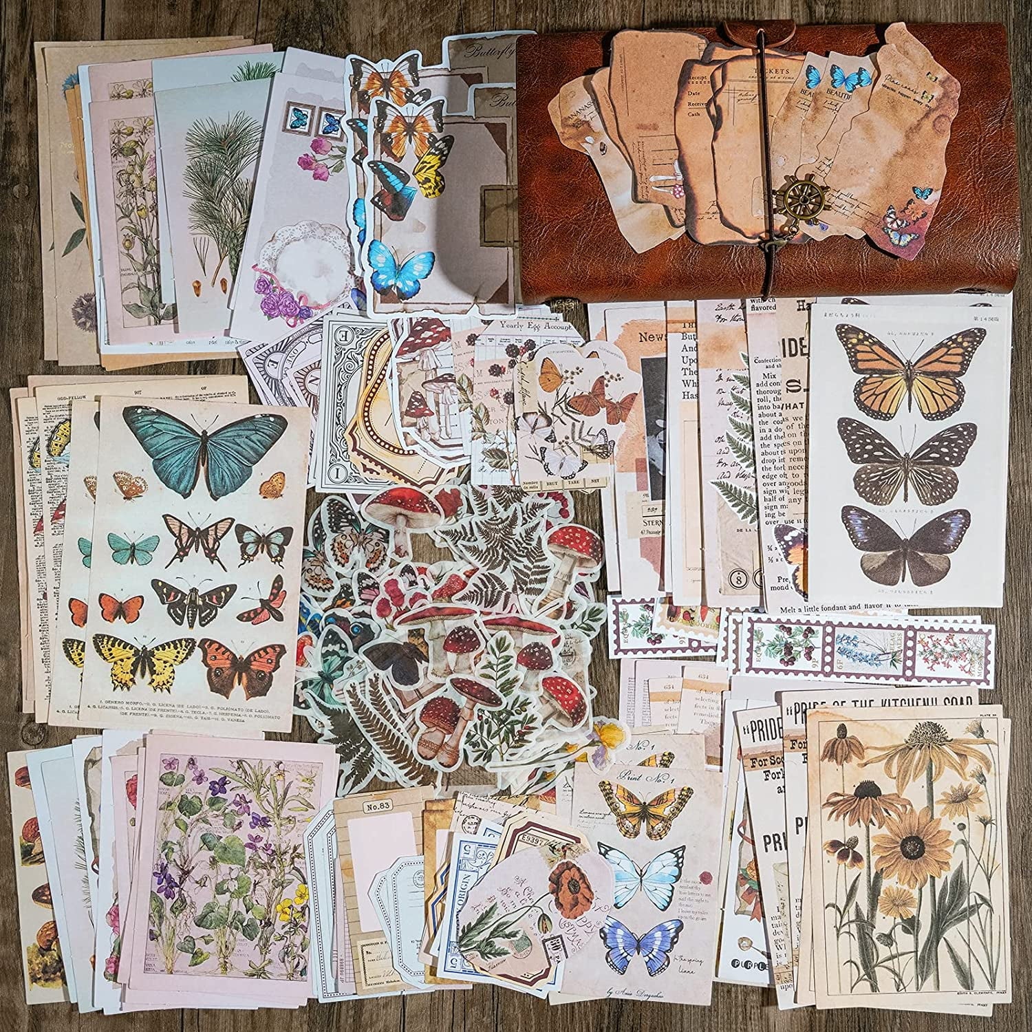 200 Pieces Vintage Scrapbooking Stickers DIY Paper Stickers Craft Kits Scrapbook Supplies Pack for Art Journaling Bullet Junk Journal Planners