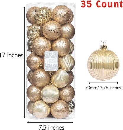Ornaments, Shatterproof Christmas Tree Ornament Set, Christmas Balls Decoration 35 Count (2.75"/70Mm, New Gold)
