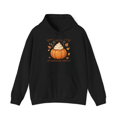 Pumpkin Spice Fall Hooded Sweatshirt – “Fall in Love with Pumpkin Spice” Cozy Crewneck with Whipped Cream Pumpkin & Leaves